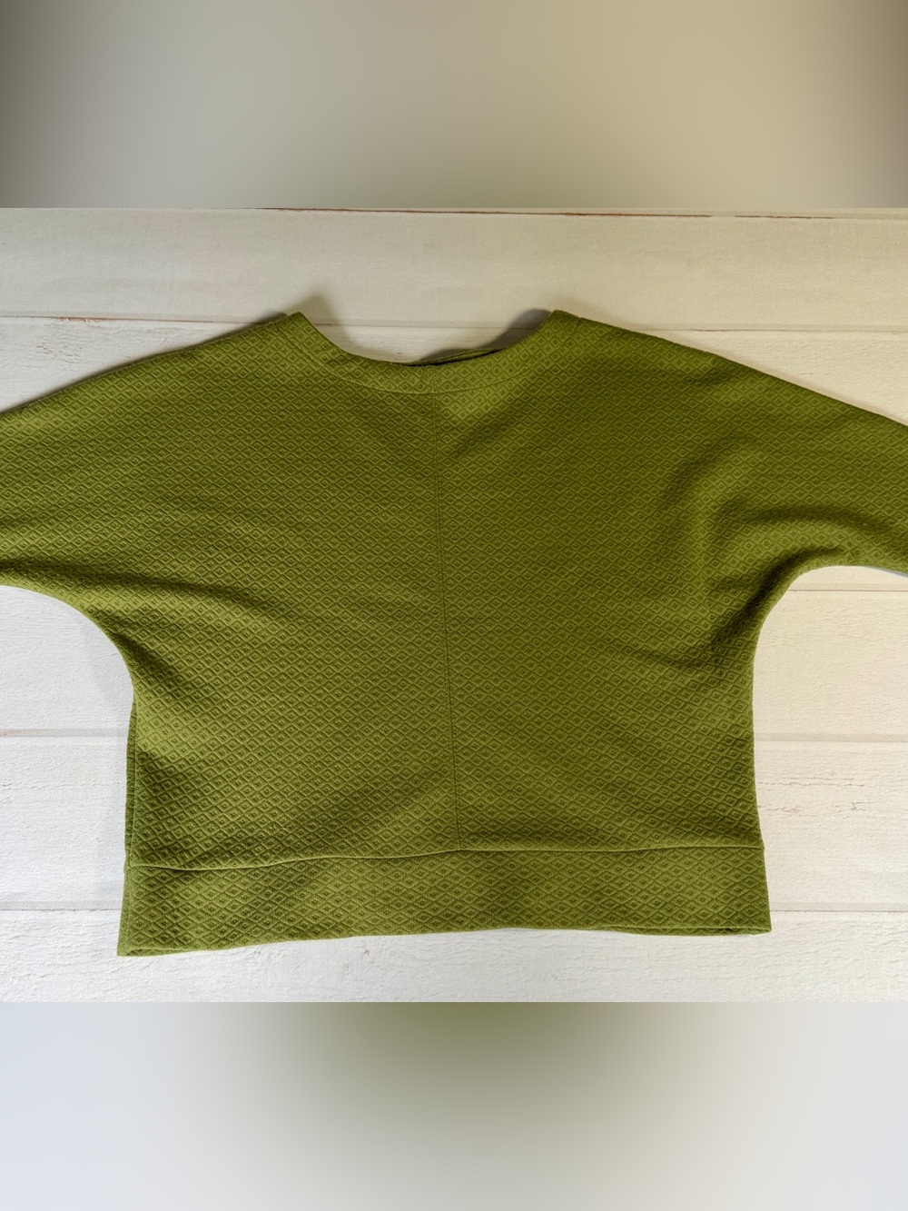 3RD + MALT Olive Green Textured Dolman Sleeve Top Small S Boxy Knit Blouse - Picture 3 of 8